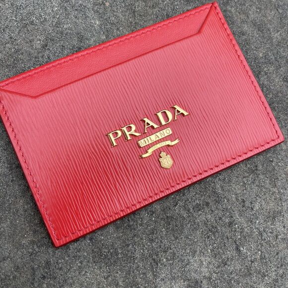 Prada Card Holder Vitello Move Red And Gold 3 Cc - Picture 3 of 11